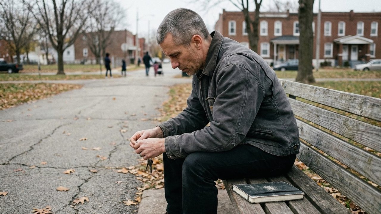 Physician sitting alone on a park bench